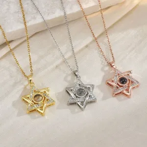 Fashion Retro Hexagram Pendant Titanium Steel Chain Necklace