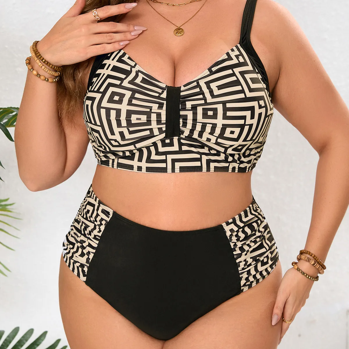 Women Fashion Sexy Plus Size Printed Steel Shopper High Waist Bikini Swimsuit