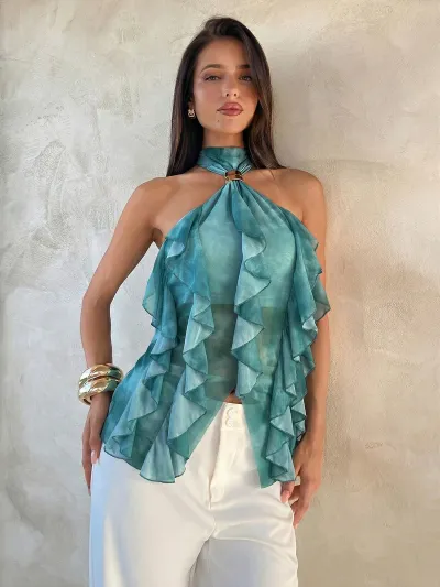 Women Sexy Solid Color Halter Top