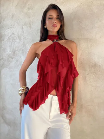 Women Sexy Solid Color Halter Top