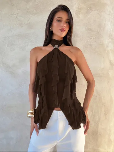 Women Sexy Solid Color Halter Top
