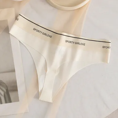 Women Fashion Sexy Low Waist Traceless Cotton Letter Thong
