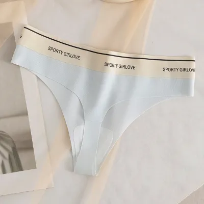 Women Fashion Sexy Low Waist Traceless Cotton Letter Thong