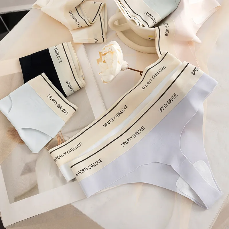 Women Fashion Sexy Low Waist Traceless Cotton Letter Thong