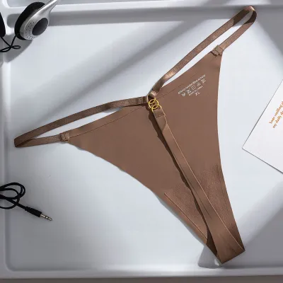 Women Fashion Sexy Simple Solid Color Traceless Ice Silk Thong