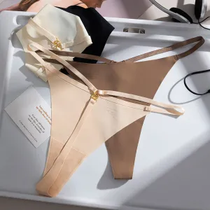 Women Fashion Sexy Simple Solid Color Traceless Ice Silk Thong