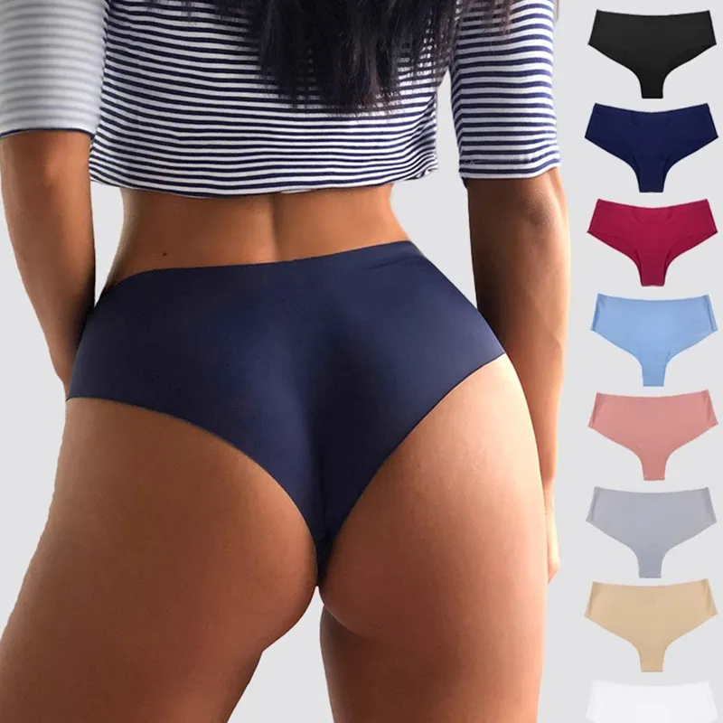 Women Fashion Sexy Solid Color Ice Silk Traceless Breathable Quick-Drying Thong