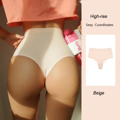 Women Fashion Solid Color High Waist Ice Silk Thong