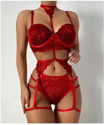Women Fashion Solid Coloe Lace Perspective No Steel Ring Sexy Lingerie Set