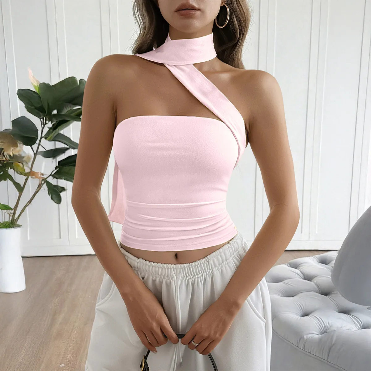 Women Sexy Fashion Solid Color Scarf Tube Top