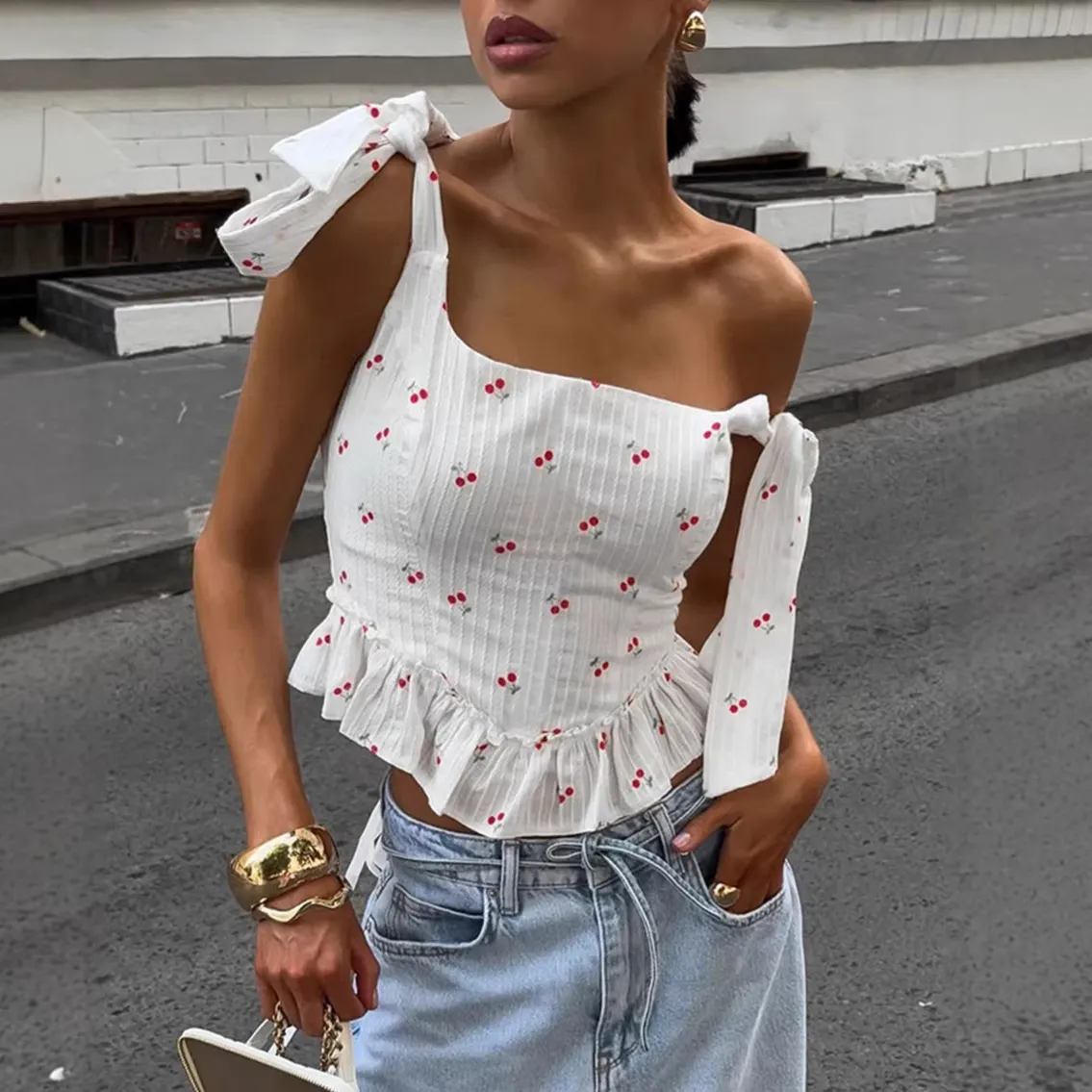 Women Fashion Cherry Printed Camisole Top
