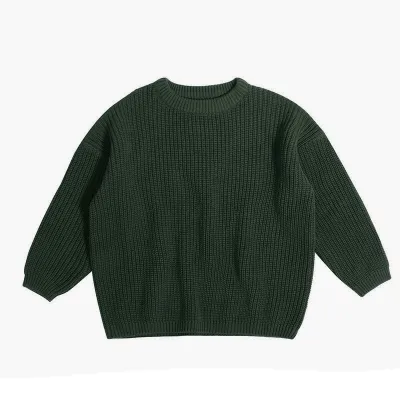Kids Baby Boys And Girls Solid Color Cotton Long-Sleeve Knitted Sweater