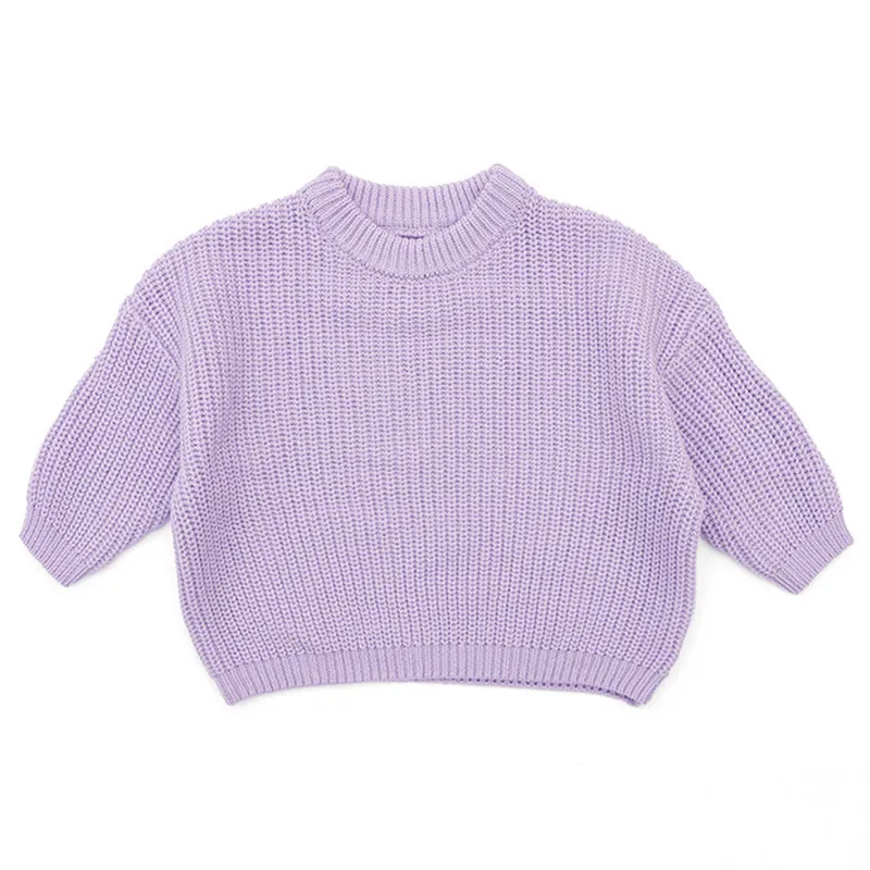 Kids Baby Boys And Girls Solid Color Cotton Long-Sleeve Knitted Sweater