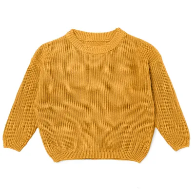 Kids Baby Boys And Girls Solid Color Cotton Long-Sleeve Knitted Sweater