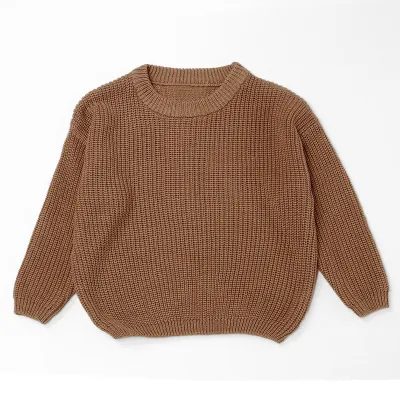 Kids Baby Boys And Girls Solid Color Cotton Long-Sleeve Knitted Sweater