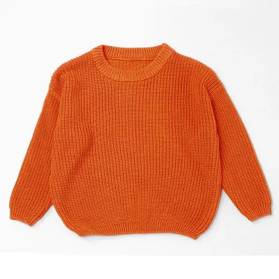 Kids Baby Boys And Girls Solid Color Cotton Long-Sleeve Knitted Sweater