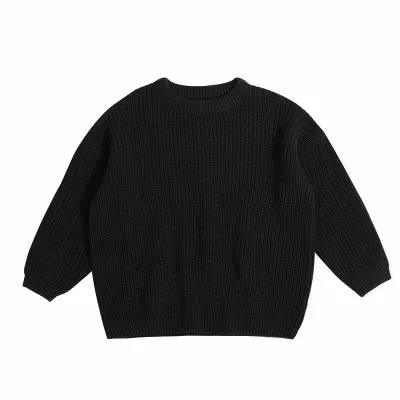 Kids Baby Boys And Girls Solid Color Cotton Long-Sleeve Knitted Sweater