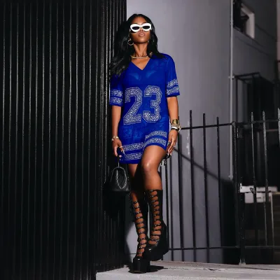 Women Fashion Rhinestone V-Neck Mesh Perspective Round Neck T-Shirt