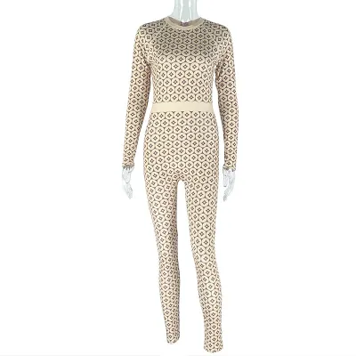 Women Fashion Printed Long-Sleeve Jumpsuit