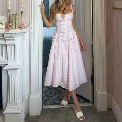 Women Casual Plaid A- Line Dress