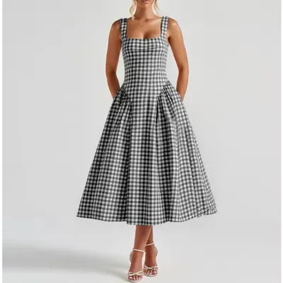 Women Casual Plaid A- Line Dress