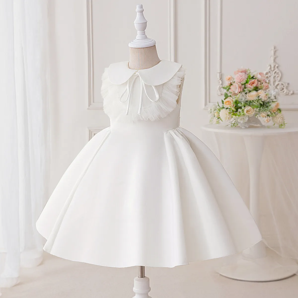 Kids Girls' Fashion Elegant Solid Color Lapel Sleeveless Evening Dress
