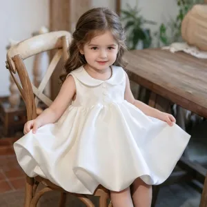 Kids Girls Fashion Elegant Solid Color Lapel Sleeveless Puff Party Dress