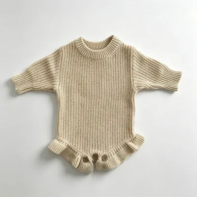 Kids Baby Girls Fashion Solid Color Autumn And Winter Long-Sleeve Knitted Rompers