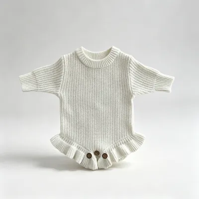 Kids Baby Girls Fashion Solid Color Autumn And Winter Long-Sleeve Knitted Rompers