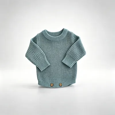 Kids Baby Boys Fashion Solid Color Autumn And Winter Long-Sleeve Knitted Rompers
