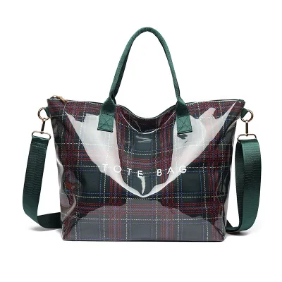 Women Fashion Casual Plaid Dupont Paper Large Capacity Tote Bag