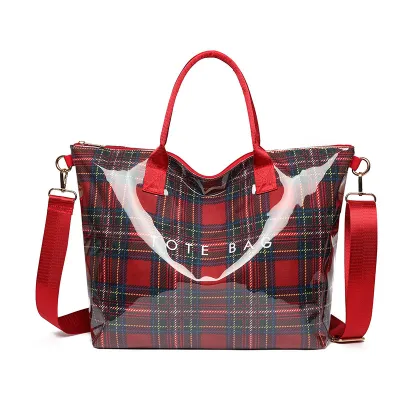 Women Fashion Casual Plaid Dupont Paper Large Capacity Tote Bag