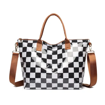 Women Fashion Casual Plaid Dupont Paper Large Capacity Tote Bag