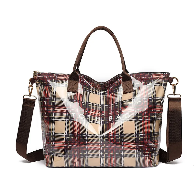 Women Fashion Casual Plaid Dupont Paper Large Capacity Tote Bag
