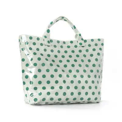 Women Fashion Casual Color-Block Polka Dot Print Waterproof Pvc Large-Capacity Tote Bag