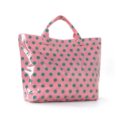 Women Fashion Casual Color-Block Polka Dot Print Waterproof Pvc Large-Capacity Tote Bag