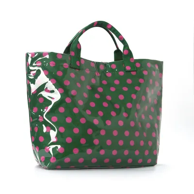 Women Fashion Casual Color-Block Polka Dot Print Waterproof Pvc Large-Capacity Tote Bag