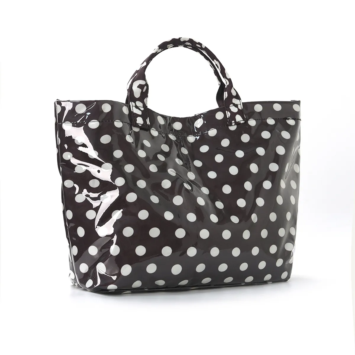 Women Fashion Casual Color-Block Polka Dot Print Waterproof Pvc Large-Capacity Tote Bag