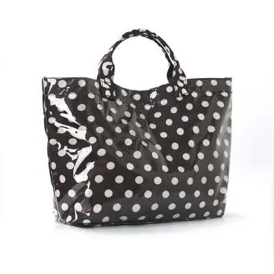 Women Fashion Casual Color-Block Polka Dot Print Waterproof Pvc Large-Capacity Tote Bag