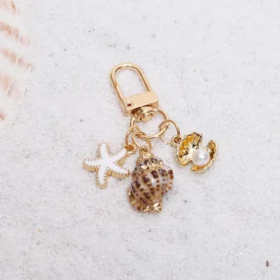 Women Fashion Natural Shell Conch Imitation Pearl Bag Pendant Keychain