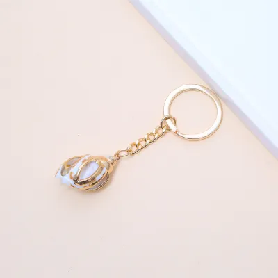 Women Fashion Natural Shell Conch Imitation Pearl Bag Pendant Keychain