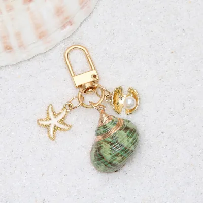 Women Fashion Natural Shell Conch Imitation Pearl Bag Pendant Keychain
