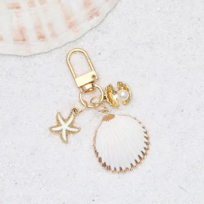 Women Fashion Natural Shell Conch Imitation Pearl Bag Pendant Keychain