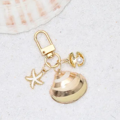 Women Fashion Natural Shell Conch Imitation Pearl Bag Pendant Keychain