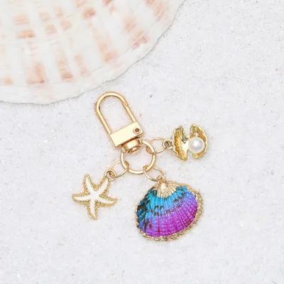 Women Fashion Natural Shell Conch Imitation Pearl Bag Pendant Keychain