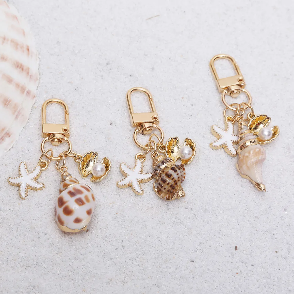 Women Fashion Natural Shell Conch Imitation Pearl Bag Pendant Keychain