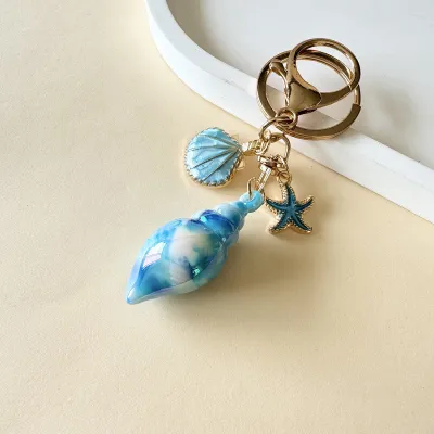 Women Fashion Ocean Colored Conch Shell Starfish Pendant Keychain