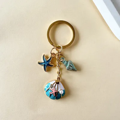 Women Fashion Ocean Colored Conch Shell Starfish Pendant Keychain