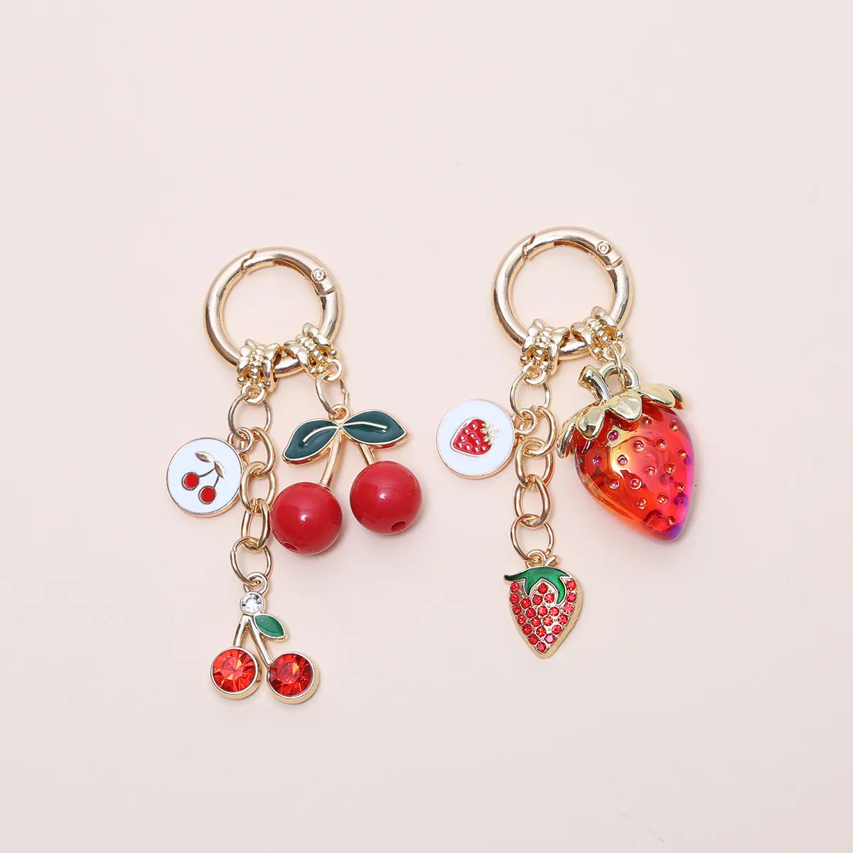 Women Fashion Cute Sweetheart Strawberry Cherry Pendant Keychain