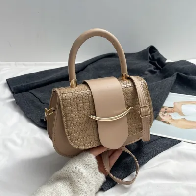 Women Fashion Casual Solid Color Stitching Small Square Handbag